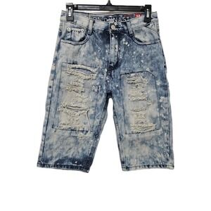 Lion Dynasty Boys Acid Wash Distressed Denim Shorts Blue Size 14 Slim 8RPRS-8448